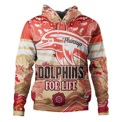 Redcliffe Dolphins Custom Hoodie - Redcliffe Dolphins For Life With Aboriginal Style Hoodie