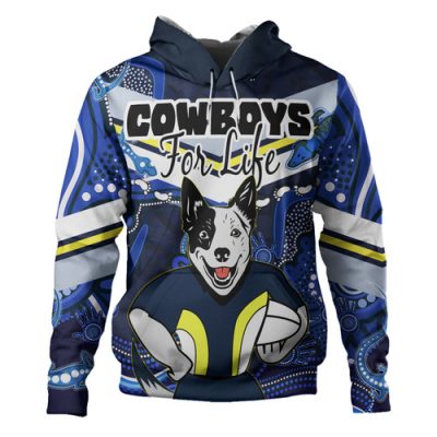 North Queensland Cowboys Custom Hoodie - North Queensland Cowboys For Life With Aboriginal Style Hoodie