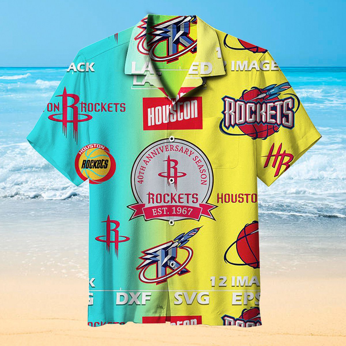 NBA Houston Rockets Blue Yellow Hawaiian Shirt NBA Houston Rockets Blue Yellow Hawaiian Shirt