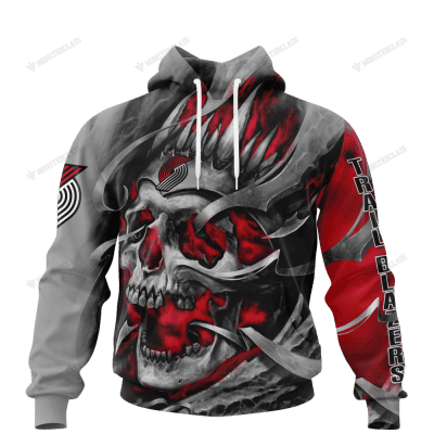 NBA Portland Trail Blazers Custom Name Number Skull Pullover Hoodie