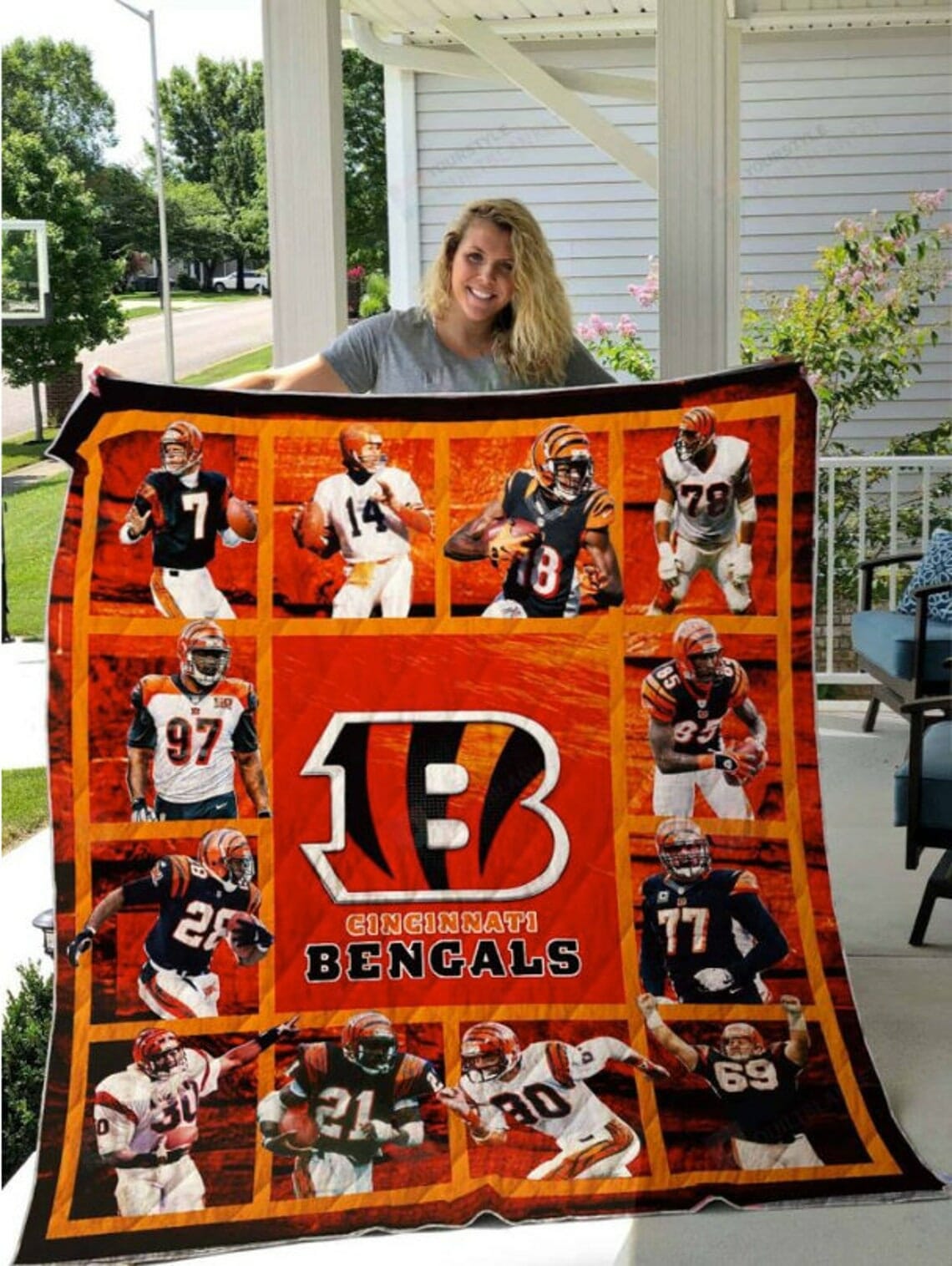 NFL Cincinnati Bengals Legends Quilt Blanket V2 NFL Cincinnati Bengals Legends Quilt Blanket V2