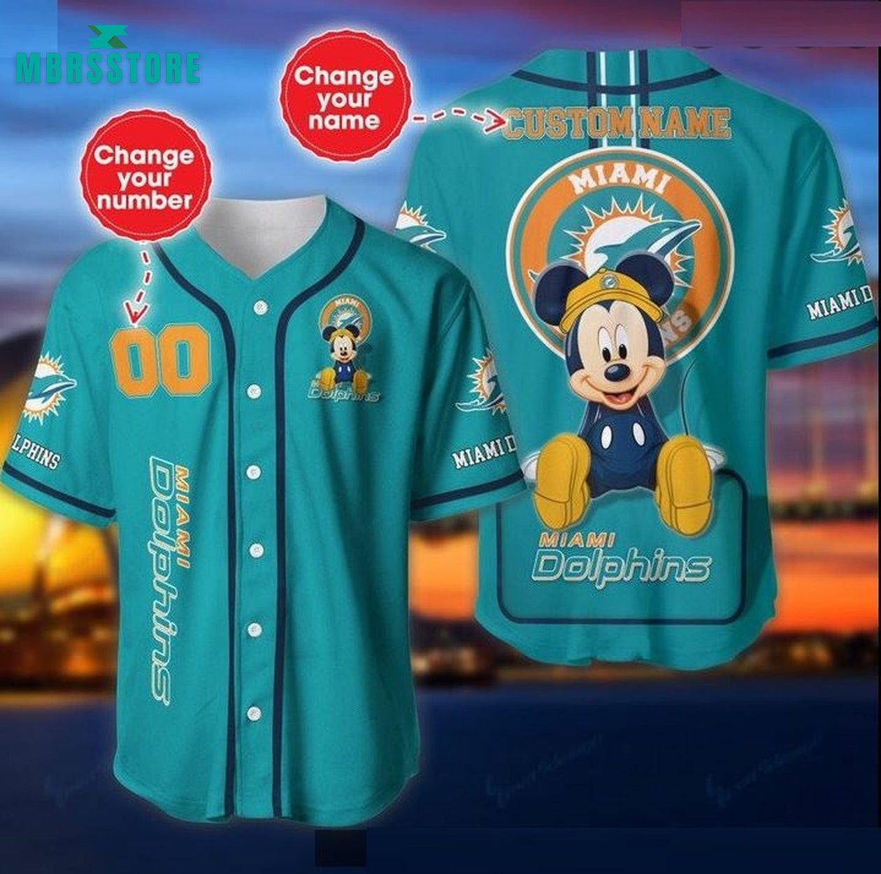 NFL Miami Dolphins Custom Name Number Aqua Mickey Baseball Jersey NFL Miami Dolphins Custom Name Number Aqua Mickey Baseball Jersey