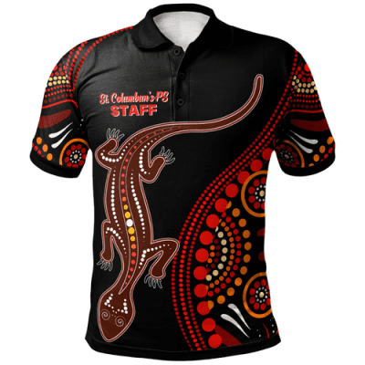 St. Columban's PS STAFF Polo Shirt - Aboriginal Inspired Lizard With Dot Painting Pattern