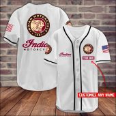 Indian Motorcycles Custom Name White Baseball Jersey