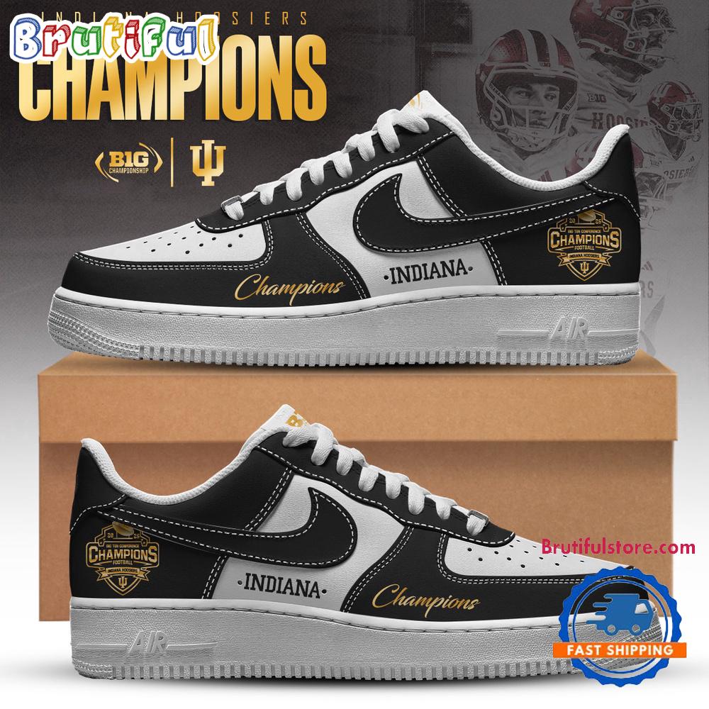 Indiana Hoosiers 2025 Big Ten Football Conference Champions Black White Air Force 1 Shoes Sneaker Indiana Hoosiers 2025 Big Ten Football Conference Champions Black White Air Force 1 Shoes Sneaker