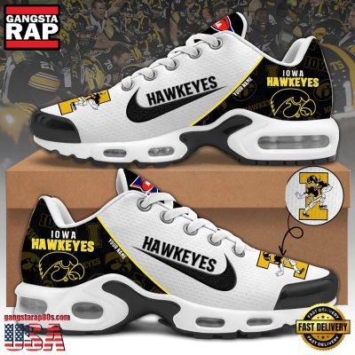 NCAA Custom Name Iowa Hawkeyes Football Mascot Symbol Air Max Plus Shoes Running Sneakers