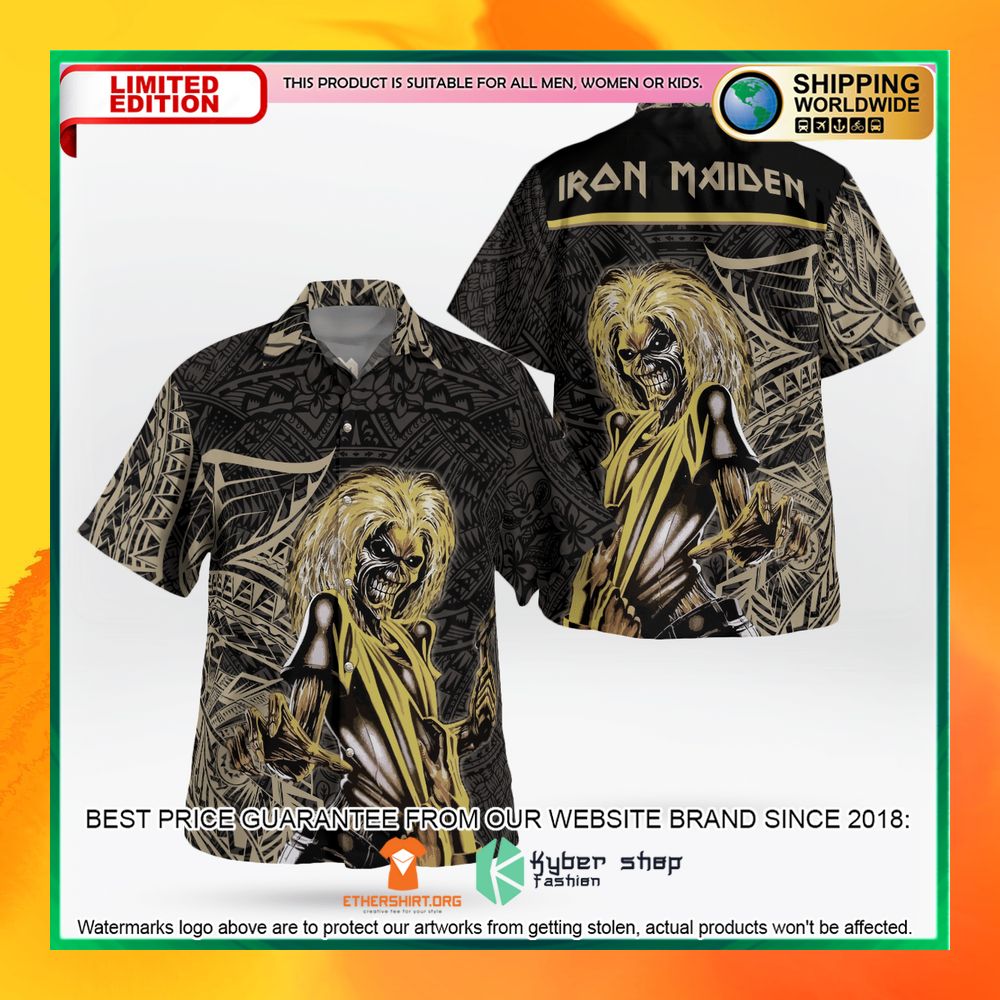 Iron Maiden Tribal Black Hawaiian Shirt Iron Maiden Tribal Black Hawaiian Shirt