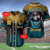 NFL Jacksonville Jaguars Custom Name Number Skull Gold Baseball Jersey