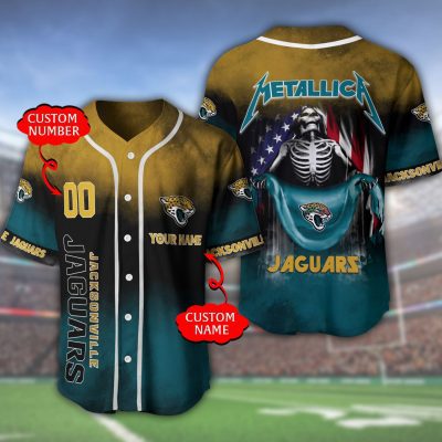 NFL Jacksonville Jaguars Custom Name Number Skull Gold Baseball Jersey