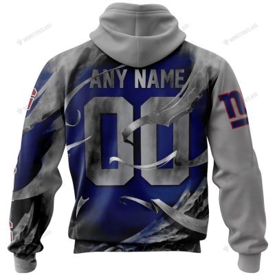NFL New York Giants Custom Name Number Grey Skull Pullover Hoodie