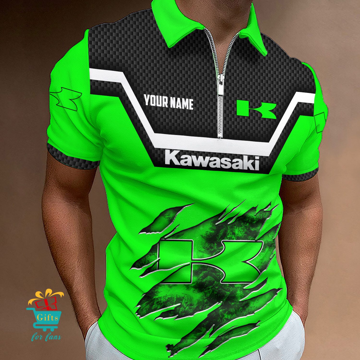 Kawasaki Custom Name New Design Zipper Polo Shirt Kawasaki Custom Name New Design Zipper Polo Shirt
