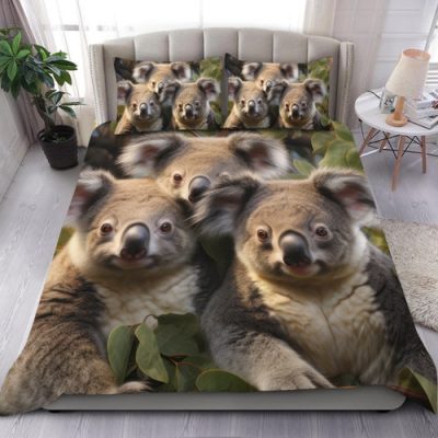 Australia Koala Bedding Set - Three Koalas with Gum Trees Ver1 Bedding Set