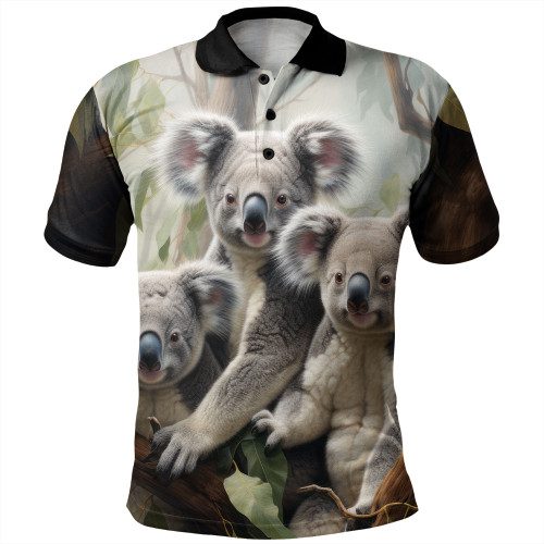 Australia Koala Polo Shirt - Three Koalas with Gum Trees Ver2 Polo Shirt Australia Koala Polo Shirt - Three Koalas with Gum Trees Ver2 Polo Shirt