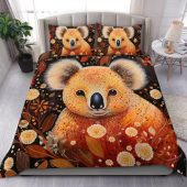 Australia Koala Custom Bedding Set - Aboriginal Koala With Golden Wattle Flowers Bedding Set