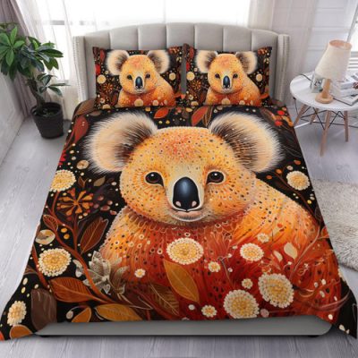 Australia Koala Custom Bedding Set - Aboriginal Koala With Golden Wattle Flowers Bedding Set