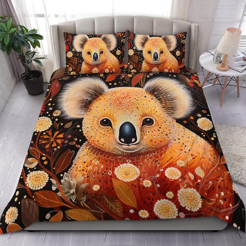 Australia Koala Custom Bedding Set - Aboriginal Koala With Golden Wattle Flowers Bedding Set Australia Koala Custom Bedding Set - Aboriginal Koala With Golden Wattle Flowers Bedding Set