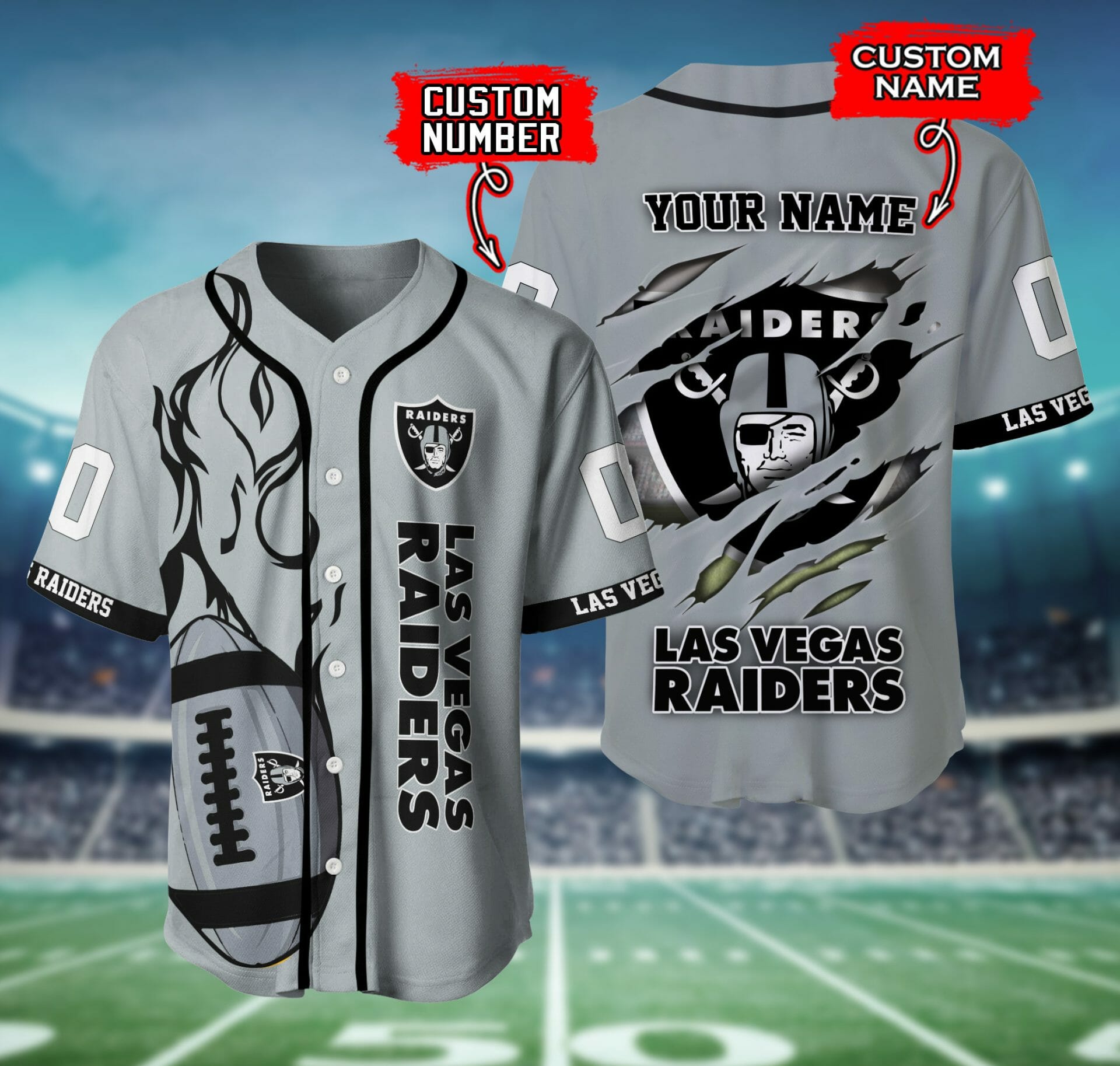 NFL Las Vegas Raiders Custom Name Number Silver Baseball Jersey NFL Las Vegas Raiders Custom Name Number Silver Baseball Jersey