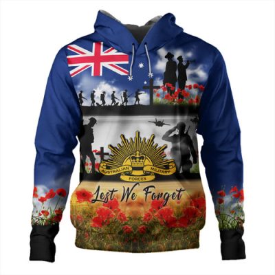 Australia Hoodie Lest We Forget Poppies And Soldiers Army Style