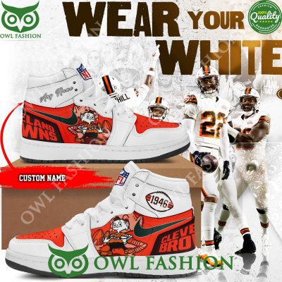 Limited Cleveland Browns Wear your White Air Jordan 1 Shoes high top