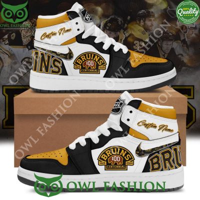Limited NHL Boston Bruins 100 Centennial Air Jodan 1 High Top Custom Name