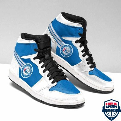 NBA Philadelphia 76ers White Blue Air Jordan 1 High Sneakers