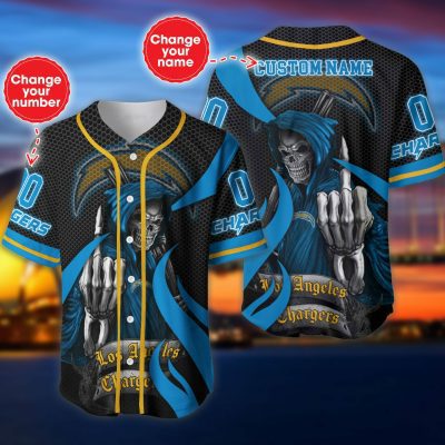 NFL Los Angeles Chargers Custom Name Number Skull Baseball Jersey V2