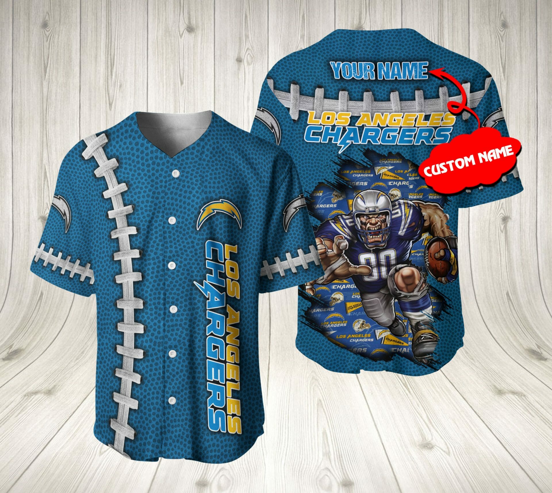 NFL Los Angeles Chargers Custom Name Blue Baseball Jersey NFL Los Angeles Chargers Custom Name Blue Baseball Jersey