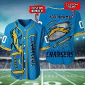 NFL Los Angeles Chargers Custom Name Number Blue Baseball Jersey
