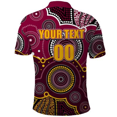 (Custom Personalised And Number) Broncos NRL Polo Shirt Aboriginal Patterns