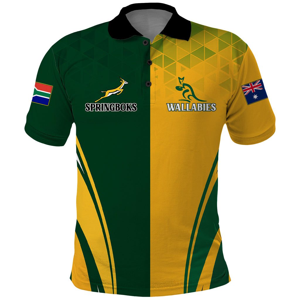 Personalised Australia Mix South Africa Rugby Polo Shirt Wallabies And Springboks - Champions Special Ver Personalised Australia Mix South Africa Rugby Polo Shirt Wallabies And Springboks - Champions Special Ver