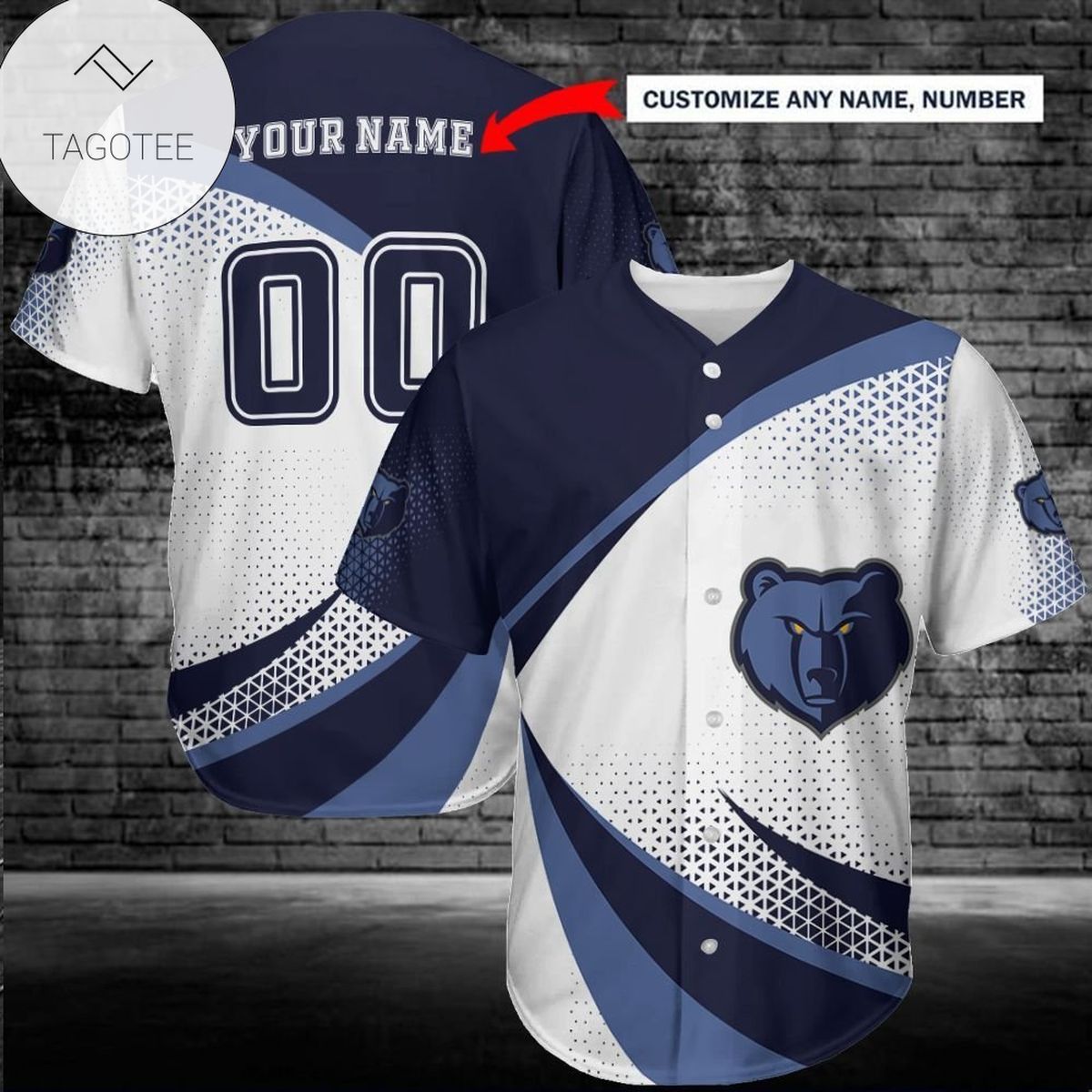 NBA Memphis Grizzlies Custom Name Number White Blue Baseball Jersey NBA Memphis Grizzlies Custom Name Number White Blue Baseball Jersey