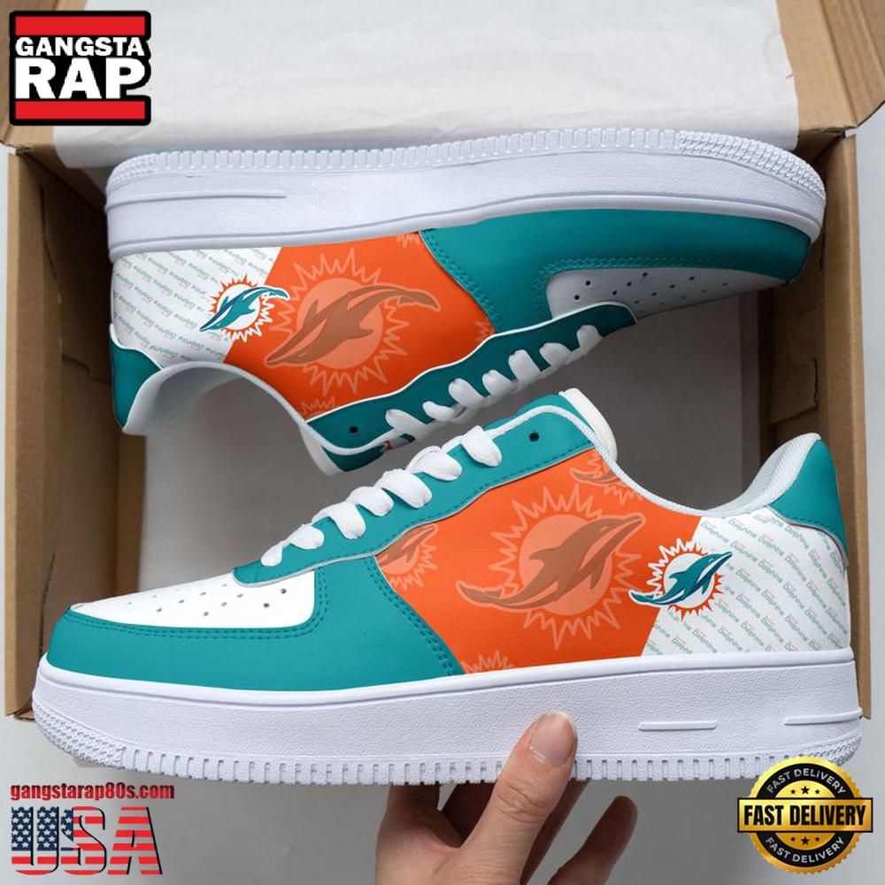 NFL Miami Dolphins Basic Pattern Football New Design Air Force 1 Running Sneakers Shoes NFL Miami Dolphins Basic Pattern Football New Design Air Force 1 Running Sneakers Shoes