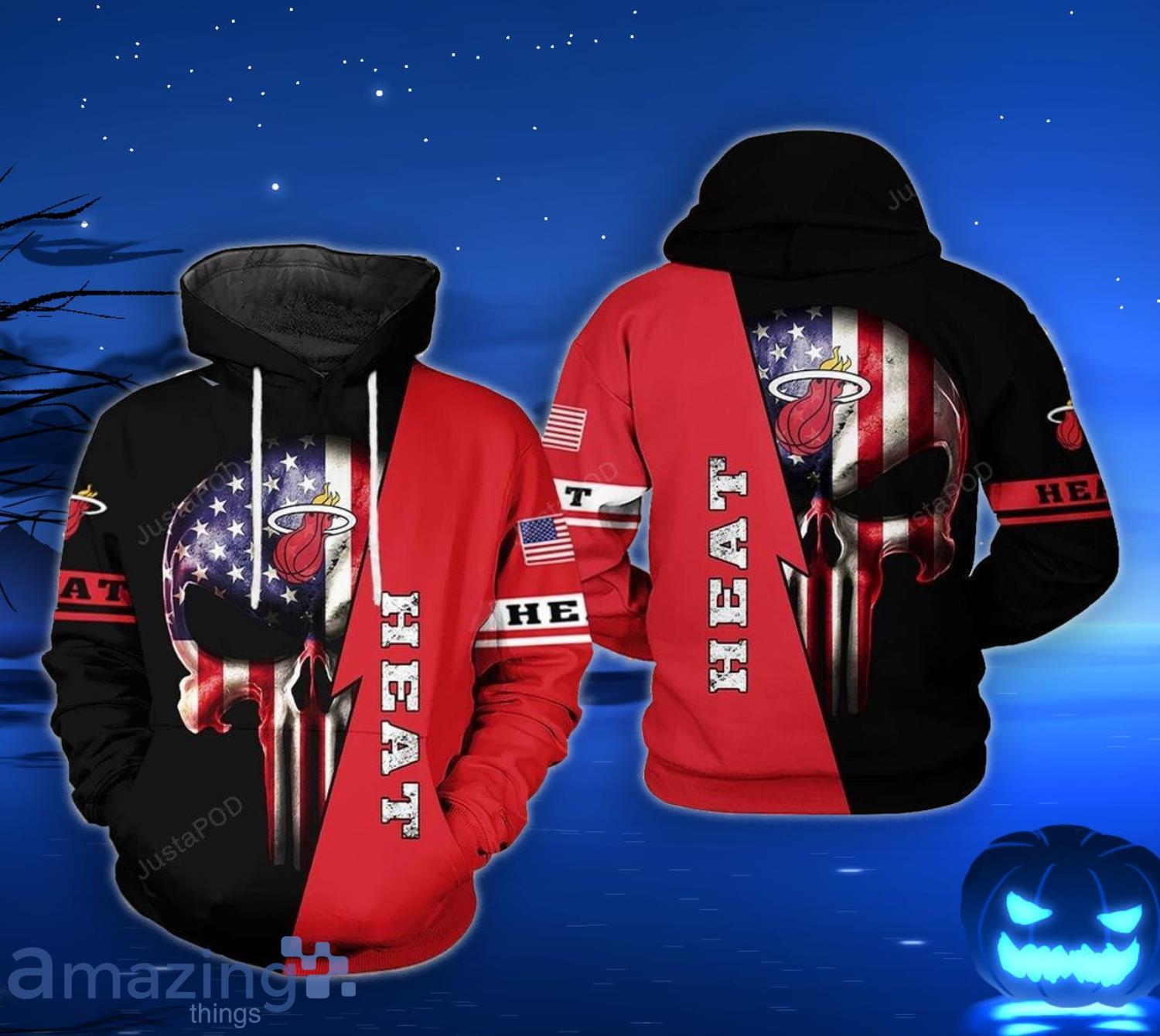 NBA Miami Heat US Flag Punisher Skull Pullover Hoodie NBA Miami Heat US Flag Punisher Skull Pullover Hoodie