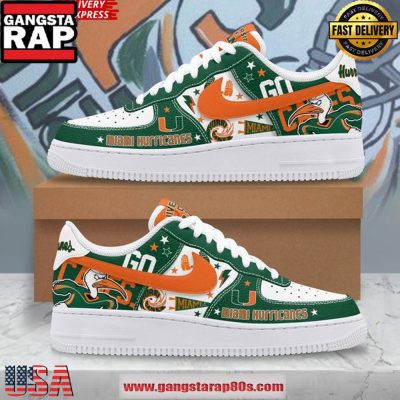 Miami Hurricanes Hype Limited Edition Air Force 1 Running Sneakers Shoes