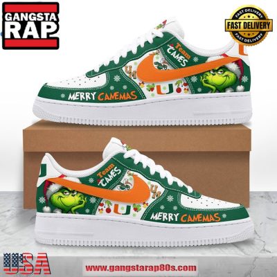 Miami Hurricanes Merry Canemas Air Force 1 Running Sneakers Shoes