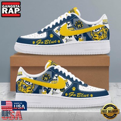 NCAA Michigan Wolverines Go Blue Air Force 1 Shoes Running Sneakers