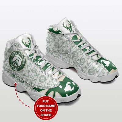 Milwaukee Bucks Custom Name Air Jordan 13 Sneakers, Best Gift For Men And Women