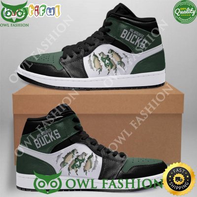 Milwaukee Bucks NBA Team Green Black Scratch Air Jordan 1 High Sneakers Timeless