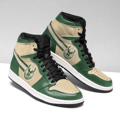 NBA Milwaukee Bucks Green Cream Air Jordan 1 High Sneakers