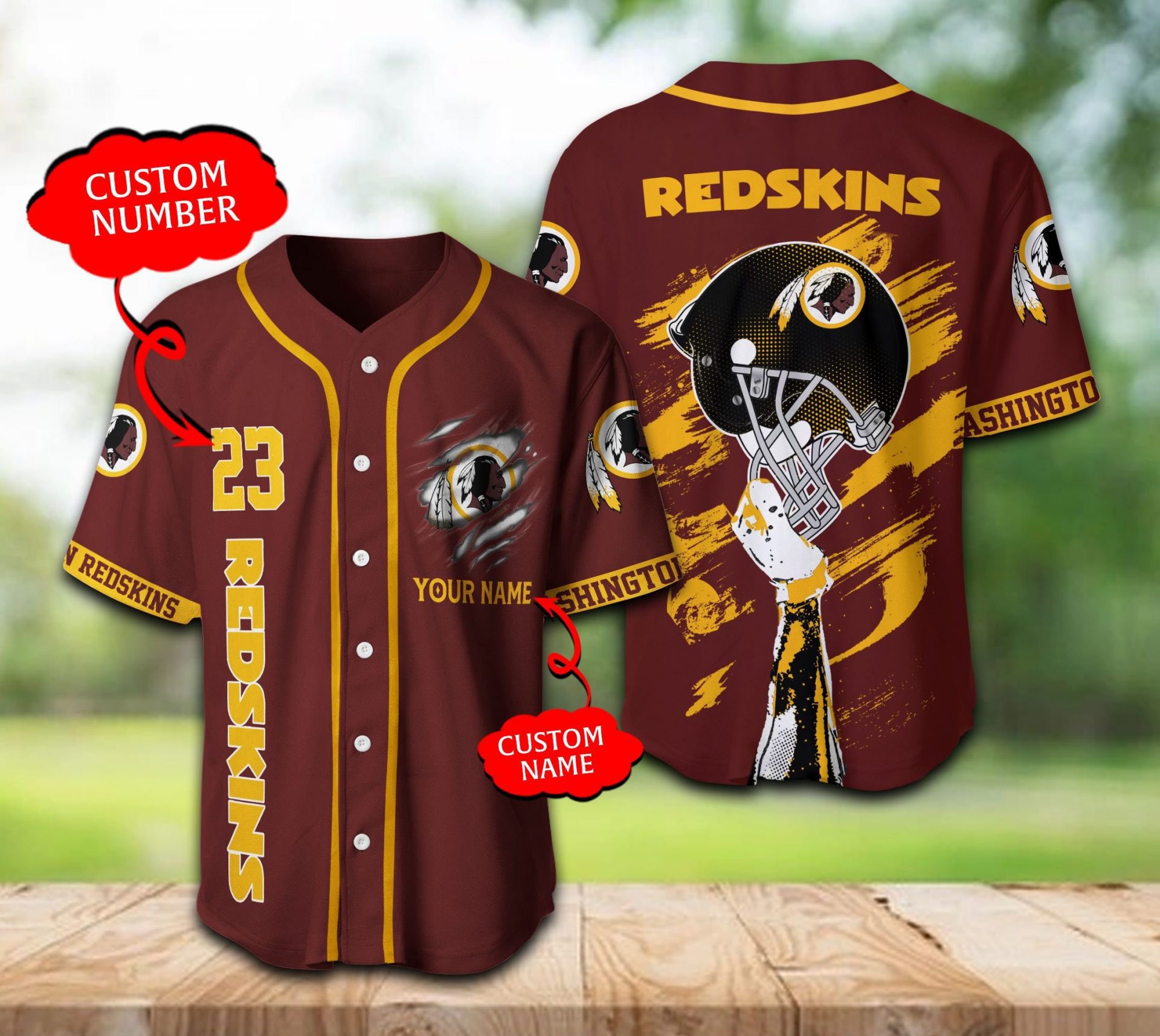 NFL Washington Redskins Custom Name Number Brown Baseball Jersey NFL Washington Redskins Custom Name Number Brown Baseball Jersey