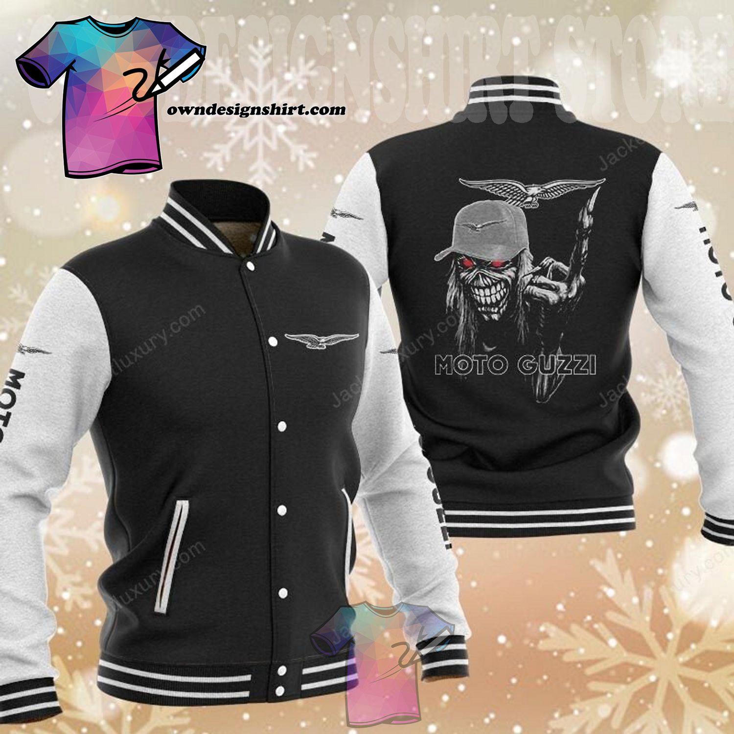 Moto Guzzi Black White Baseball Jacket Moto Guzzi Black White Baseball Jacket