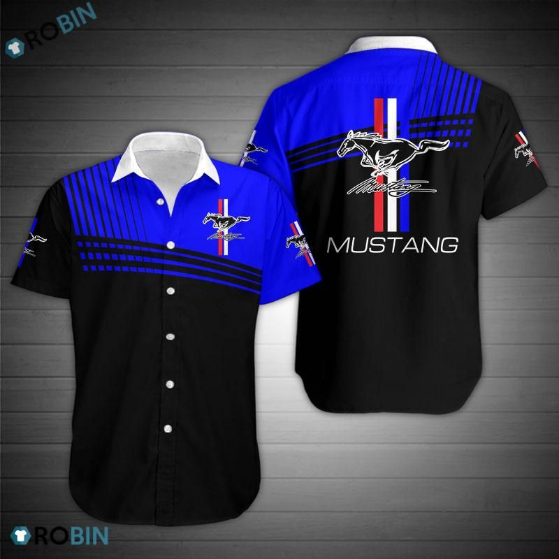 Ford Mustang Blue Black Hawaiian Shirt Ford Mustang Blue Black Hawaiian Shirt