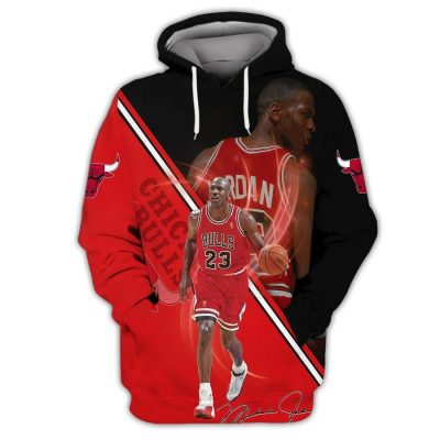 NBA Chicago Bulls Michael Jordan Black Red Pullover Hoodie