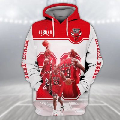 NBA Chicago Bulls Michael Jordan White Red Pullover Hoodie
