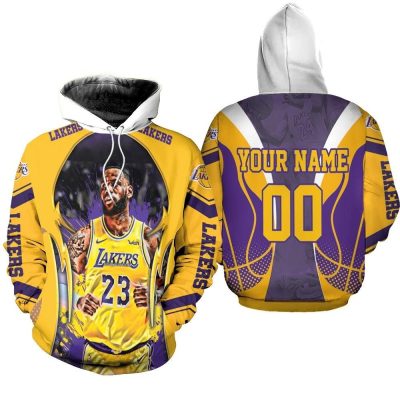 NBA Los Angeles Lakers Custom Name Number Lebron James #23 Pullover Hoodie