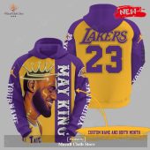 NBA Los Angeles Lakers Custom Name Number Lebron James #23 Pullover Hoodie V2