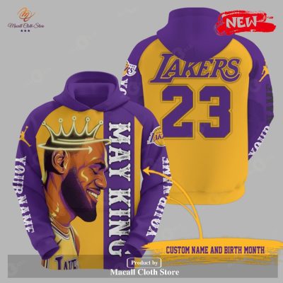 NBA Los Angeles Lakers Custom Name Number Lebron James #23 Pullover Hoodie V2