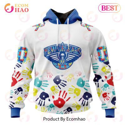 NBA New Orleans Pelicans Custom Name Number Autism Awareness Pullover Hoodie