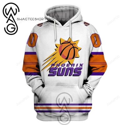 NBA Phoenix Suns Custom Name Number White Orange Pullover Hoodie
