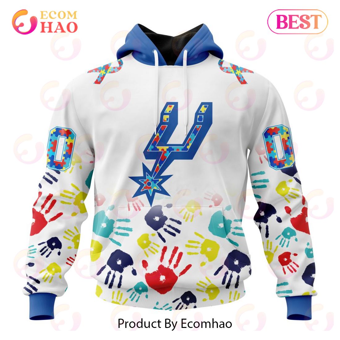 NBA San Antonio Spurs Custom Name Number Autism Awareness Hands Pullover Hoodie NBA San Antonio Spurs Custom Name Number Autism Awareness Hands Pullover Hoodie